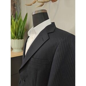 Adams Row Vintage Mens Wool Sports Coat 42L Blue Chalk Stripe USA 2 Button